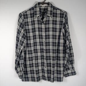 Foxcroft Womens 4 Plaid Button Front Shirt Black White Long Sleeve Top Thailand